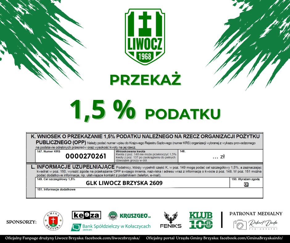 Wesprzyj nasz klub – przekaż 1,5% podatku !